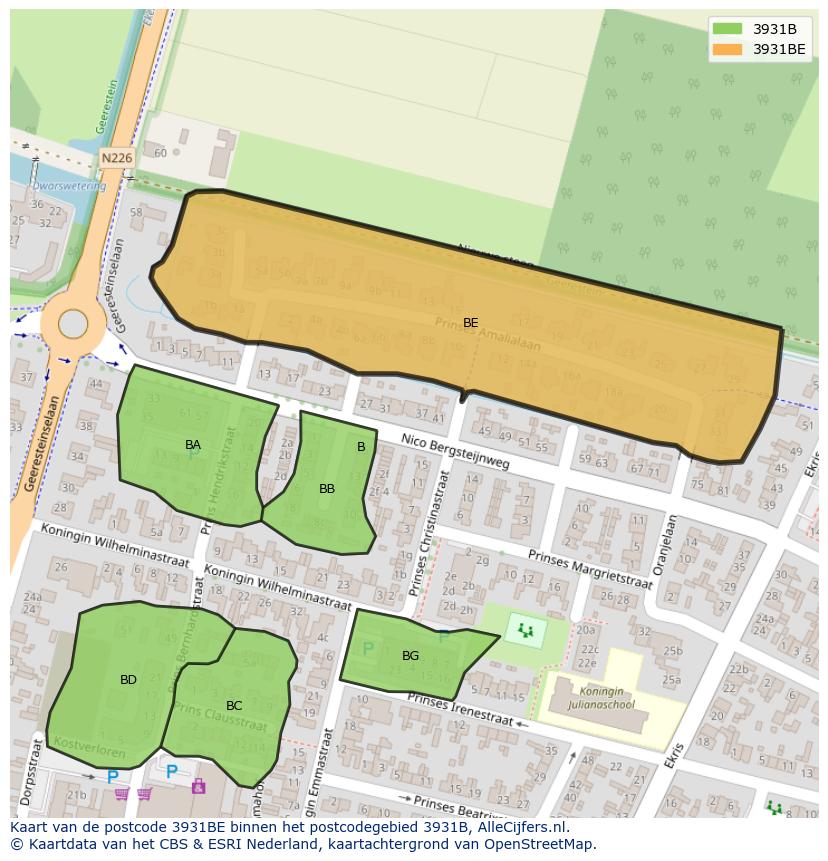 Afbeelding van het postcodegebied 3931 BE op de kaart.