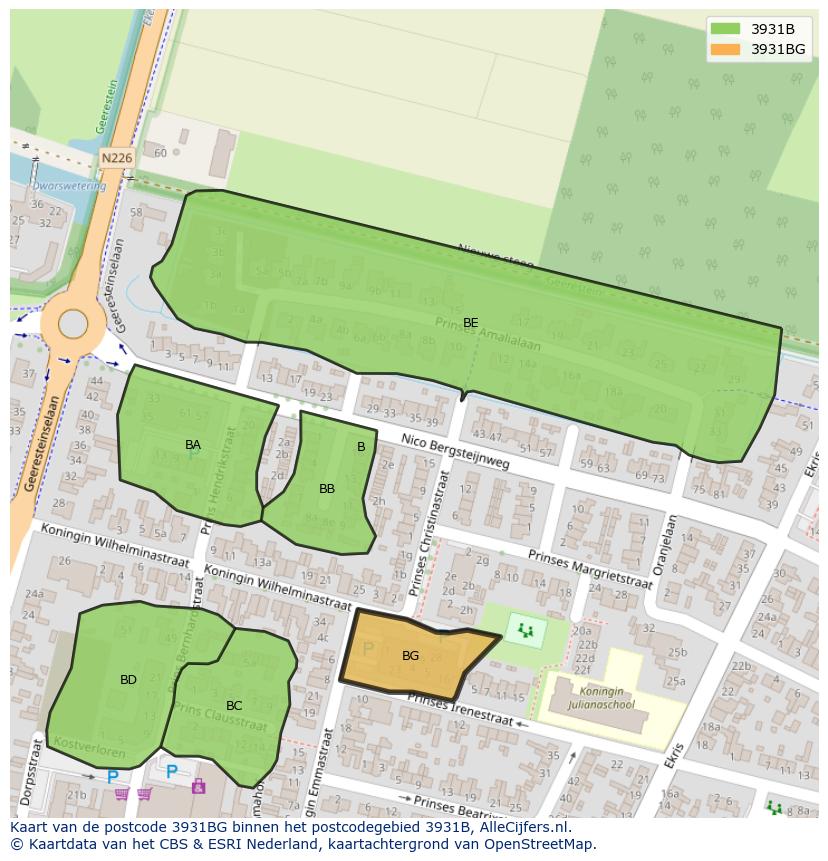 Afbeelding van het postcodegebied 3931 BG op de kaart.