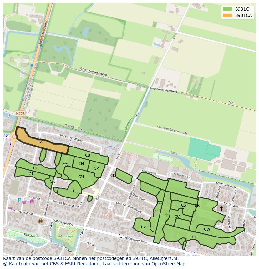 Afbeelding van het postcodegebied 3931 CA op de kaart.