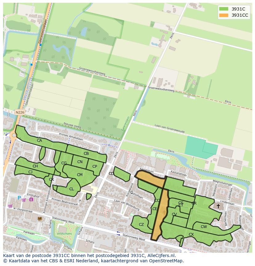 Afbeelding van het postcodegebied 3931 CC op de kaart.