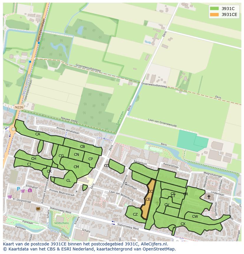 Afbeelding van het postcodegebied 3931 CE op de kaart.