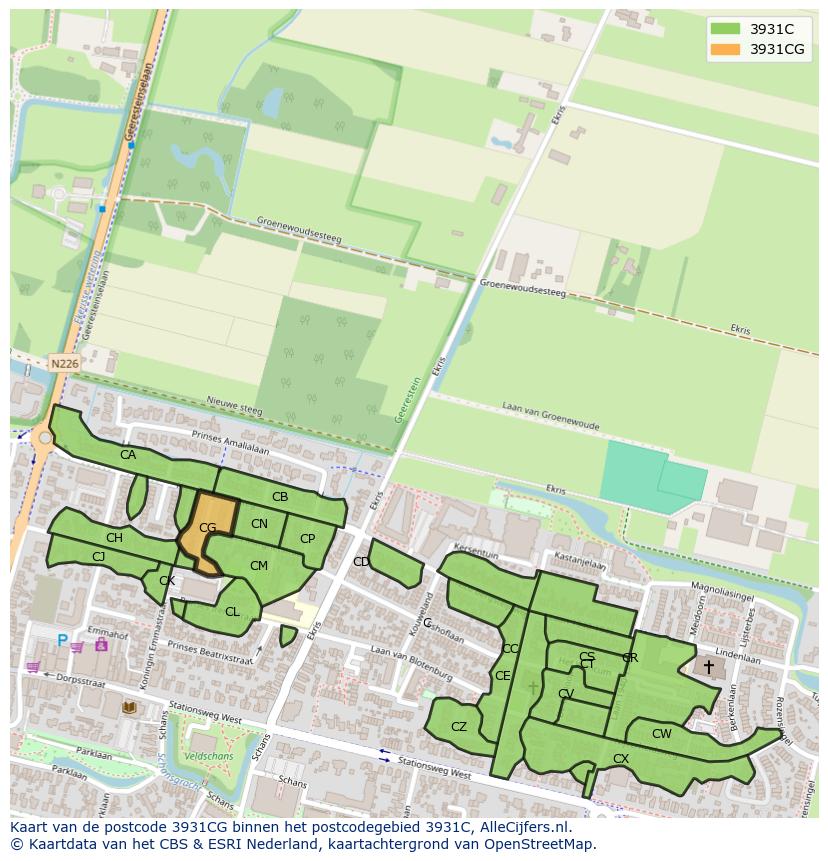 Afbeelding van het postcodegebied 3931 CG op de kaart.