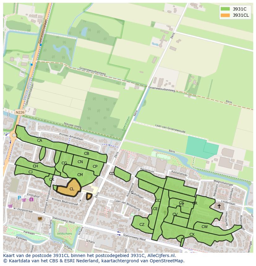 Afbeelding van het postcodegebied 3931 CL op de kaart.