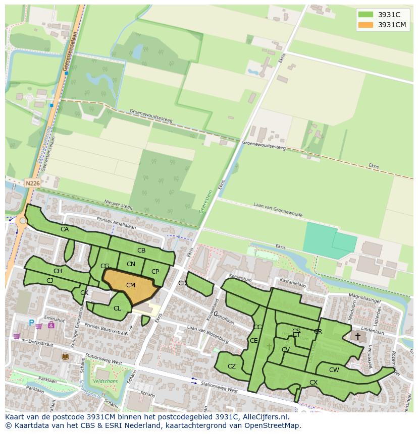 Afbeelding van het postcodegebied 3931 CM op de kaart.