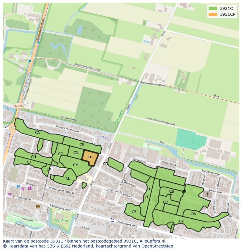 Afbeelding van het postcodegebied 3931 CP op de kaart.
