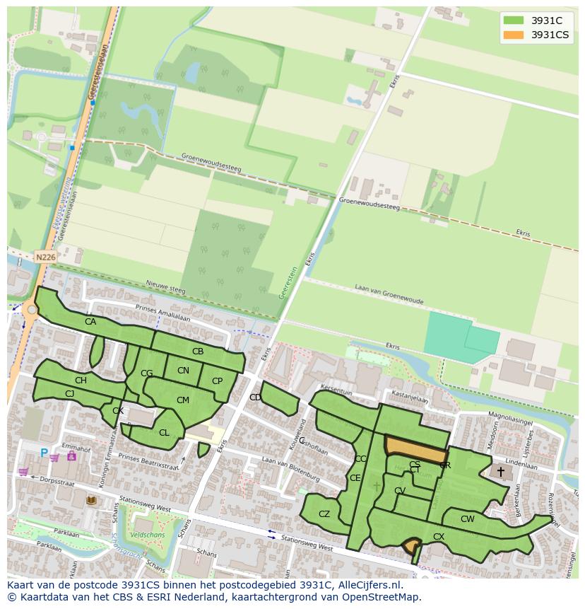 Afbeelding van het postcodegebied 3931 CS op de kaart.