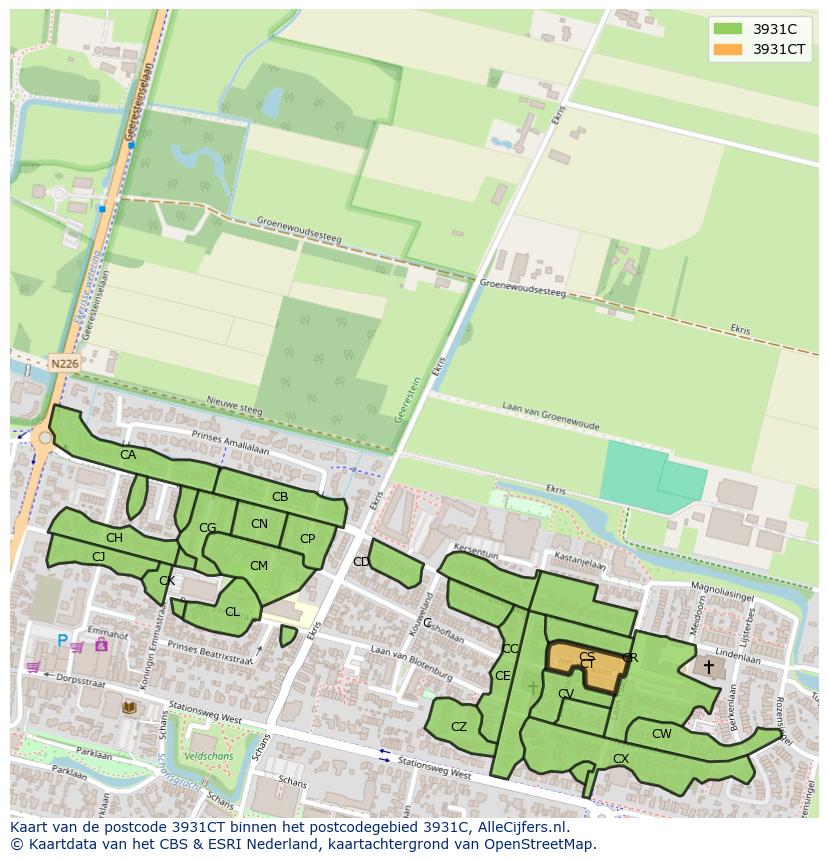 Afbeelding van het postcodegebied 3931 CT op de kaart.
