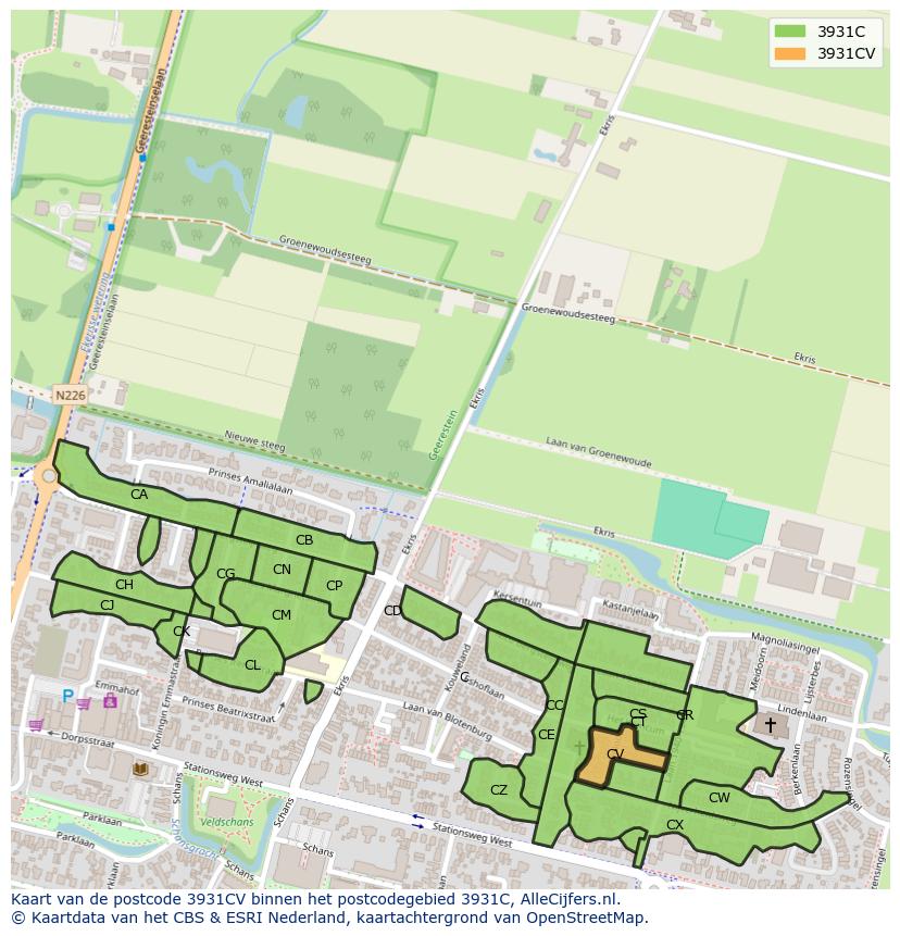 Afbeelding van het postcodegebied 3931 CV op de kaart.