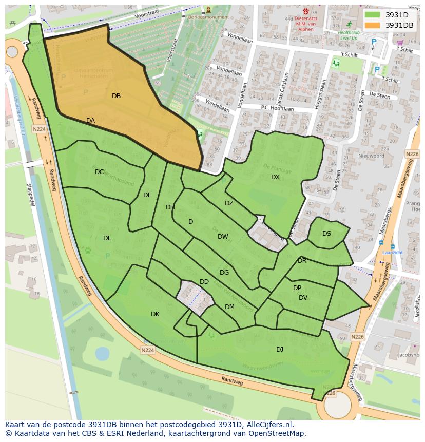 Afbeelding van het postcodegebied 3931 DB op de kaart.