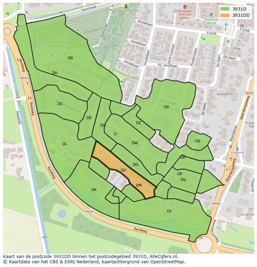 Afbeelding van het postcodegebied 3931 DD op de kaart.