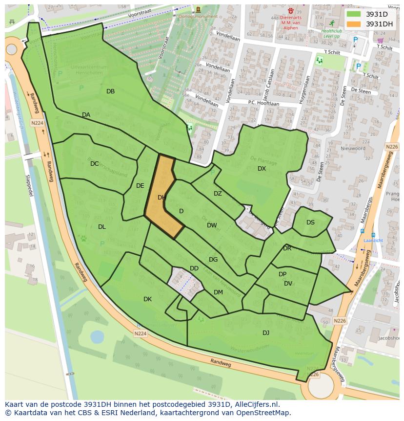 Afbeelding van het postcodegebied 3931 DH op de kaart.