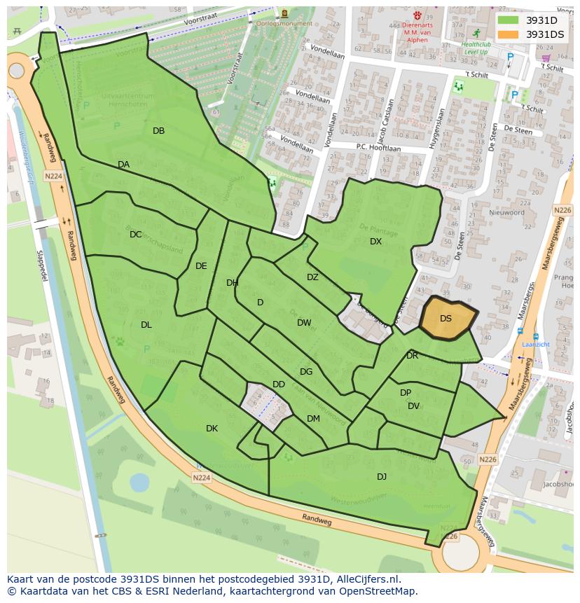 Afbeelding van het postcodegebied 3931 DS op de kaart.