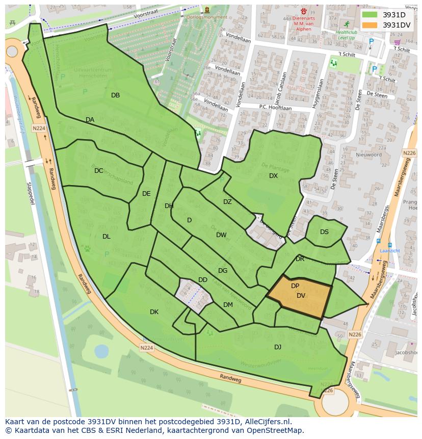 Afbeelding van het postcodegebied 3931 DV op de kaart.