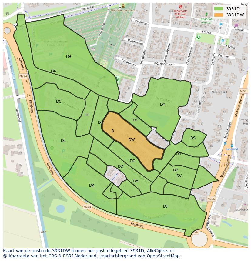 Afbeelding van het postcodegebied 3931 DW op de kaart.