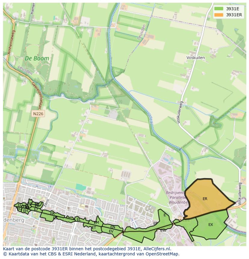 Afbeelding van het postcodegebied 3931 ER op de kaart.