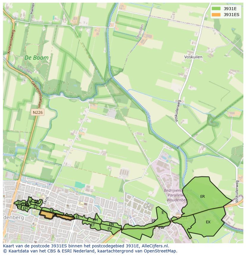 Afbeelding van het postcodegebied 3931 ES op de kaart.