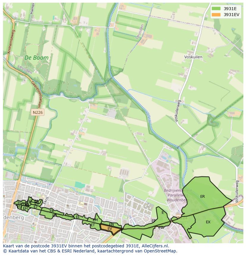 Afbeelding van het postcodegebied 3931 EV op de kaart.