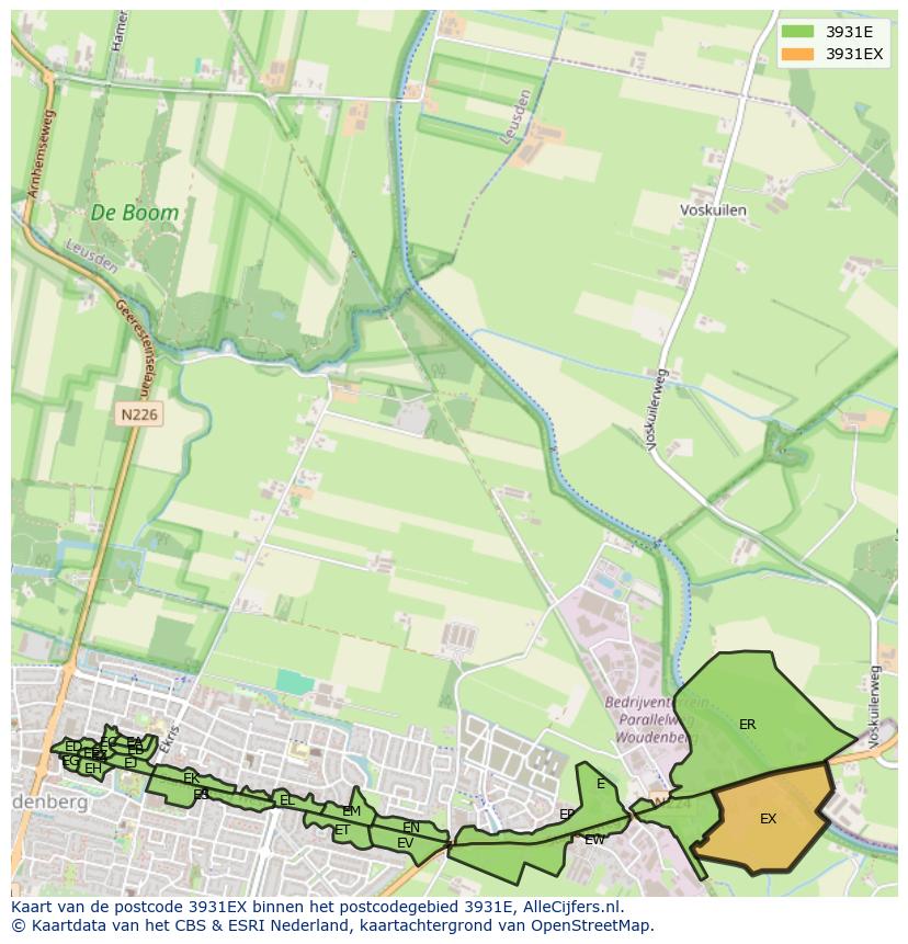 Afbeelding van het postcodegebied 3931 EX op de kaart.