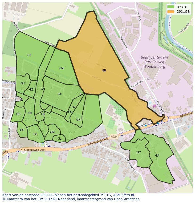 Afbeelding van het postcodegebied 3931 GB op de kaart.