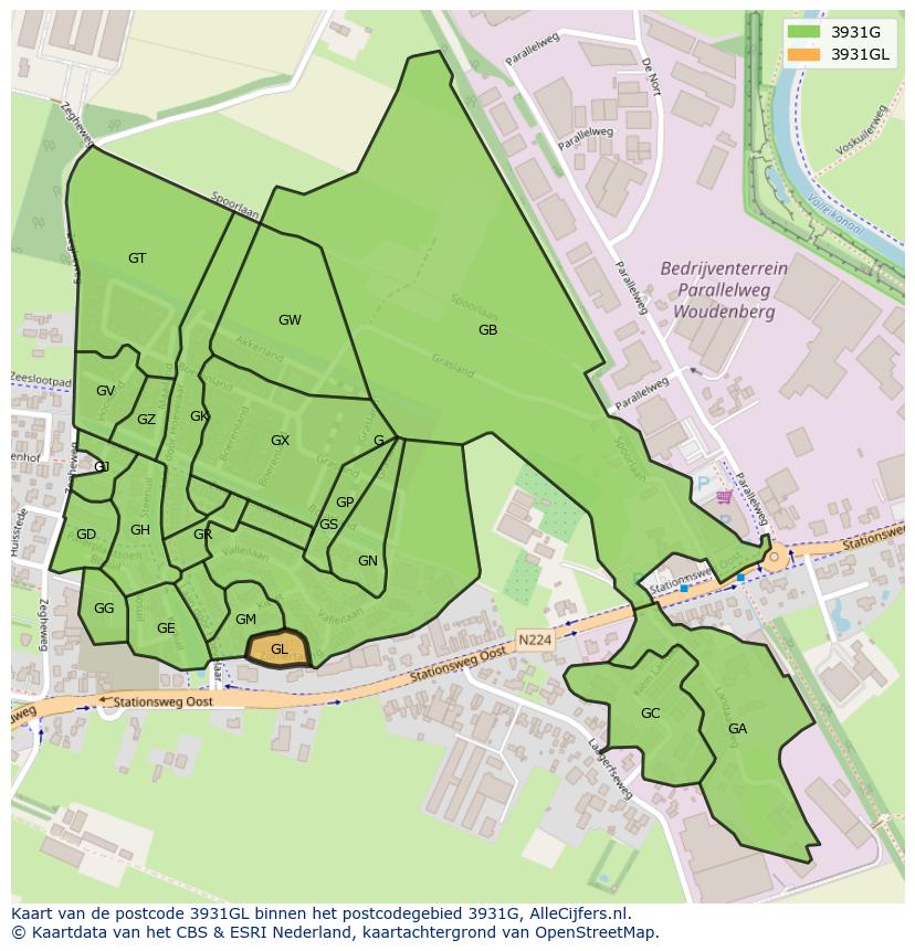 Afbeelding van het postcodegebied 3931 GL op de kaart.