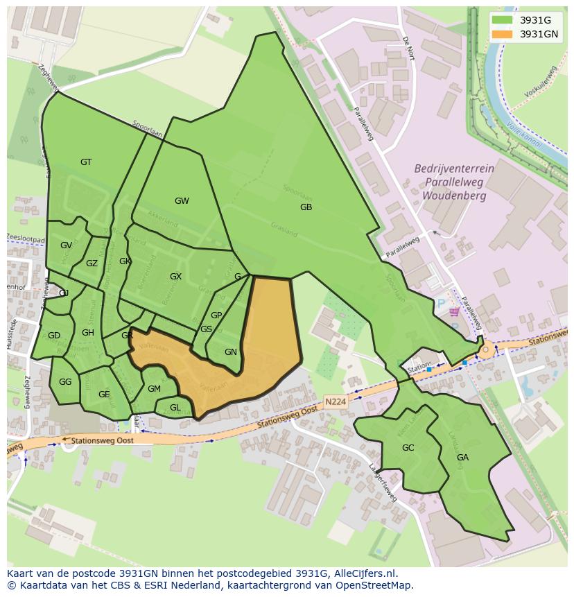 Afbeelding van het postcodegebied 3931 GN op de kaart.