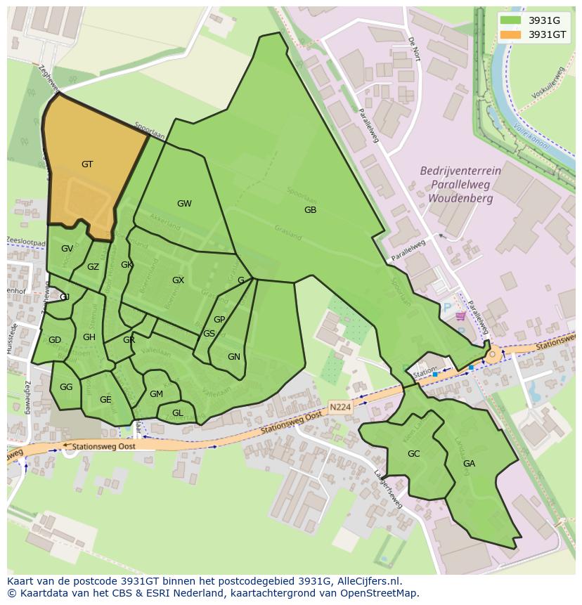 Afbeelding van het postcodegebied 3931 GT op de kaart.