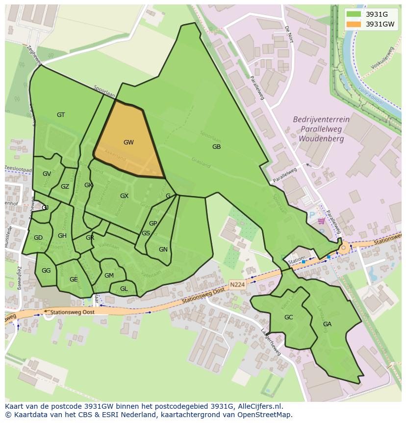 Afbeelding van het postcodegebied 3931 GW op de kaart.