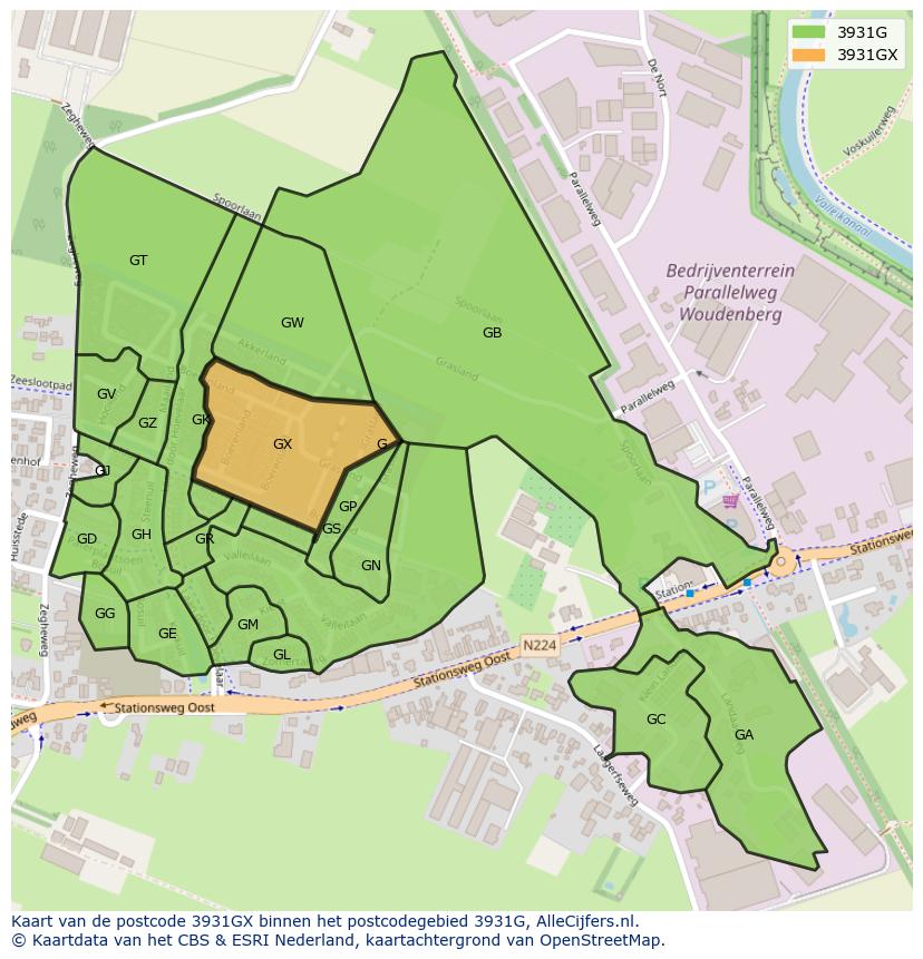 Afbeelding van het postcodegebied 3931 GX op de kaart.