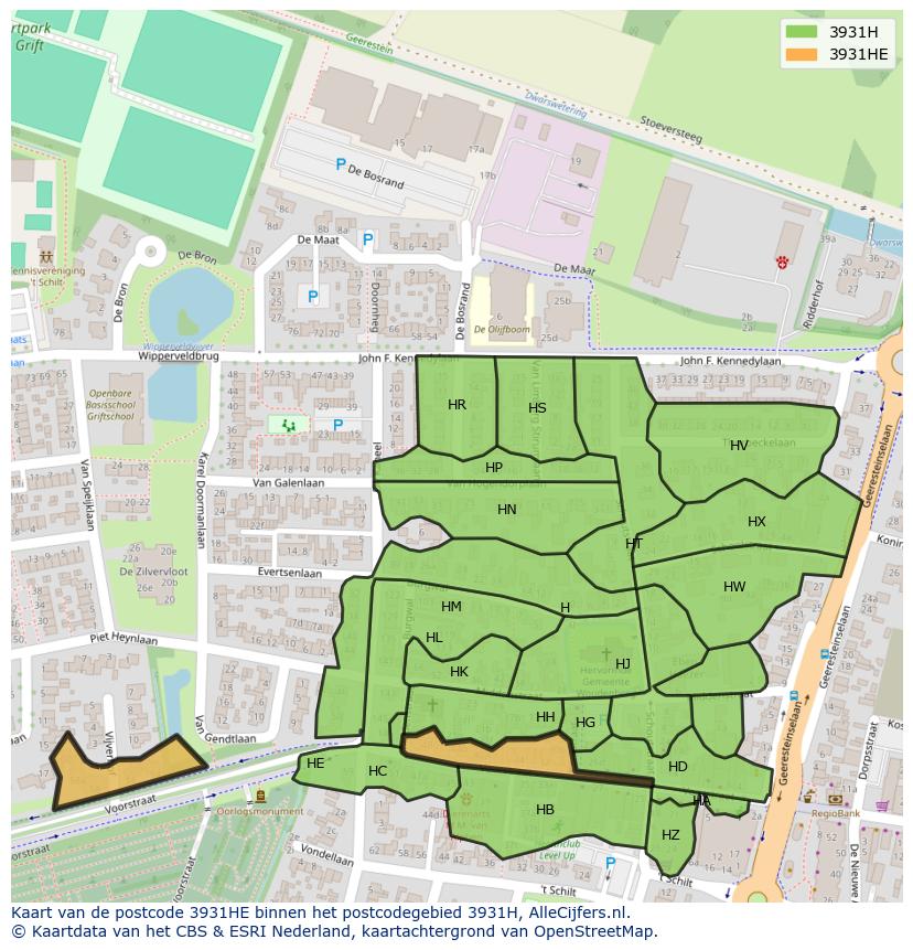 Afbeelding van het postcodegebied 3931 HE op de kaart.