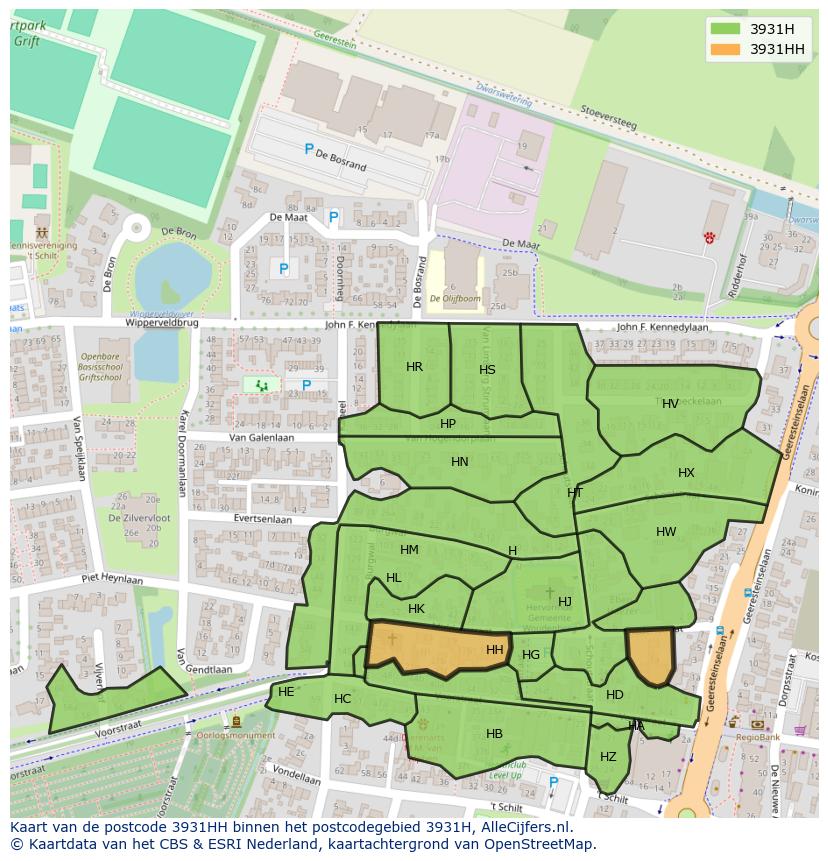 Afbeelding van het postcodegebied 3931 HH op de kaart.