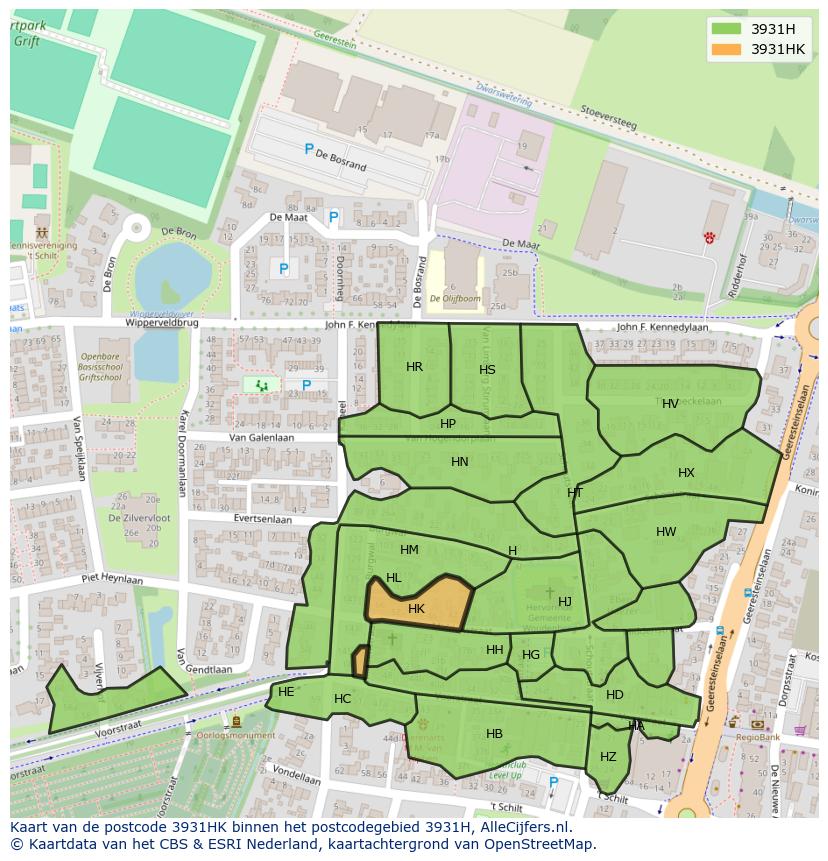 Afbeelding van het postcodegebied 3931 HK op de kaart.