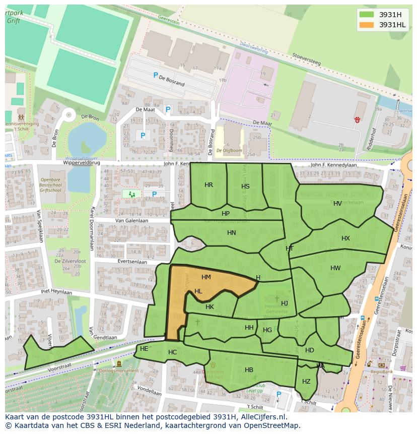 Afbeelding van het postcodegebied 3931 HL op de kaart.