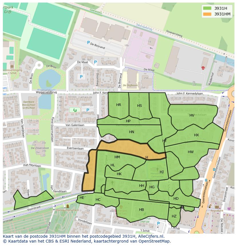 Afbeelding van het postcodegebied 3931 HM op de kaart.