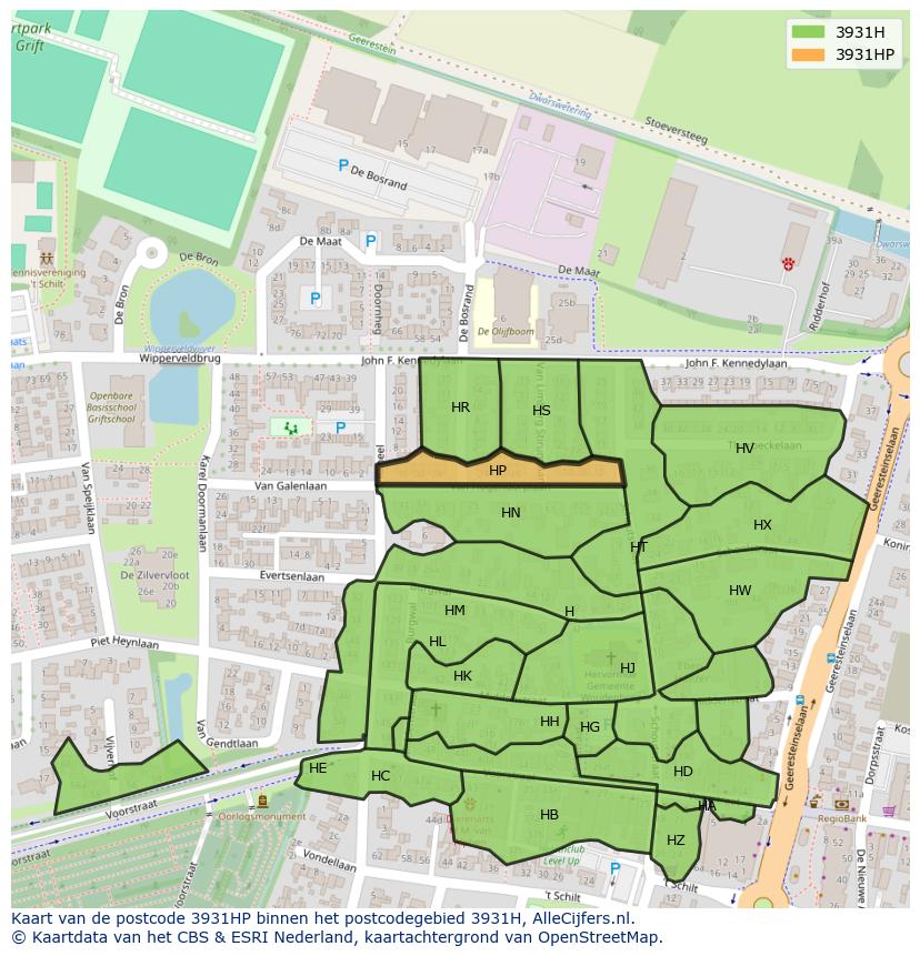 Afbeelding van het postcodegebied 3931 HP op de kaart.