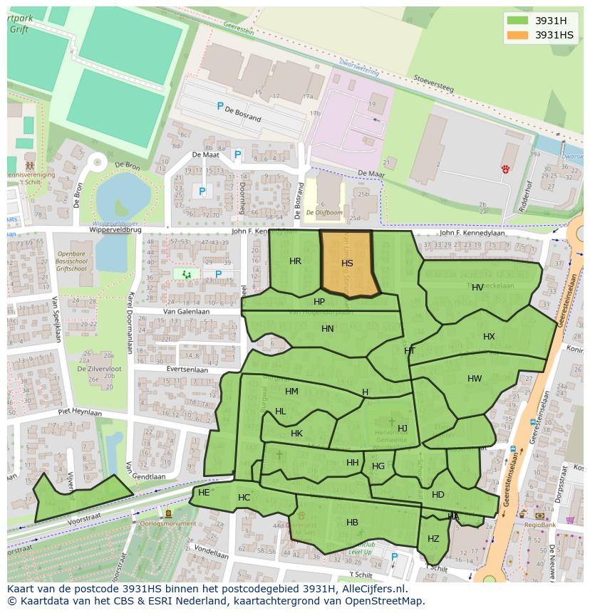 Afbeelding van het postcodegebied 3931 HS op de kaart.