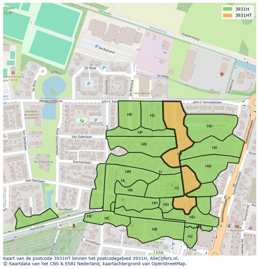 Afbeelding van het postcodegebied 3931 HT op de kaart.