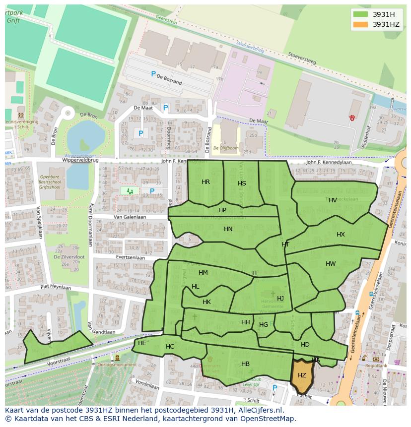 Afbeelding van het postcodegebied 3931 HZ op de kaart.
