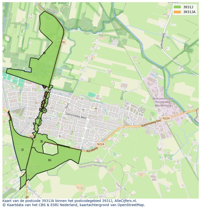 Afbeelding van het postcodegebied 3931 JA op de kaart.