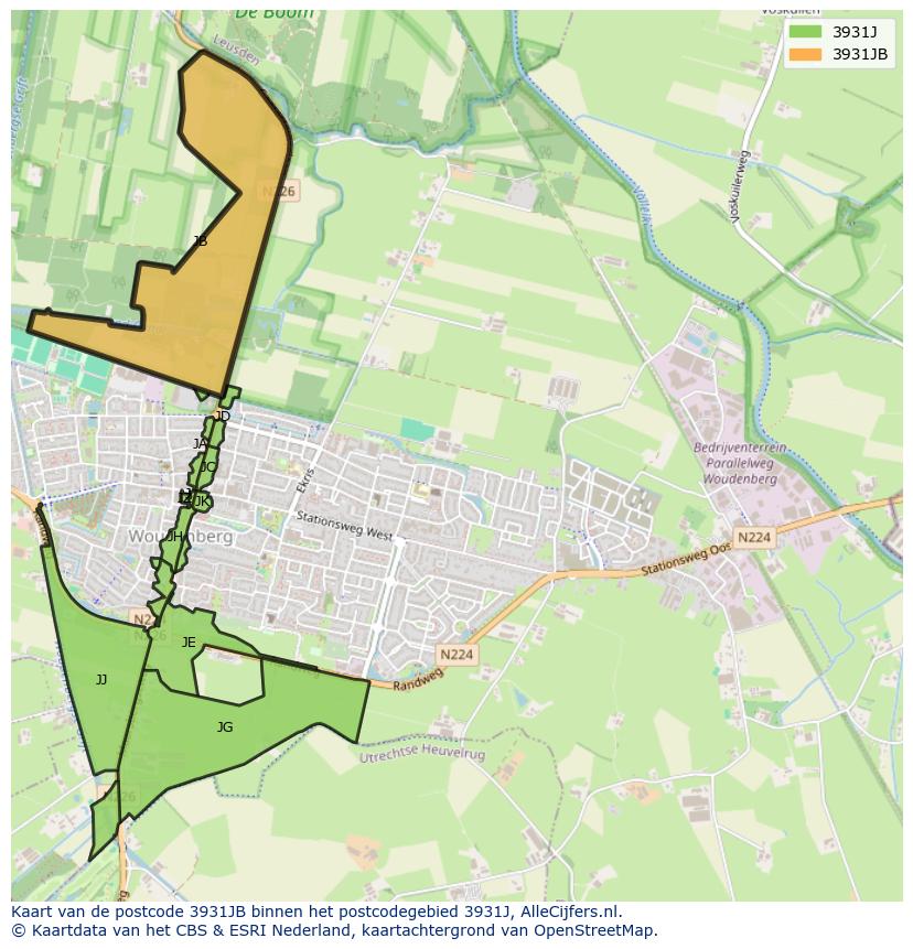 Afbeelding van het postcodegebied 3931 JB op de kaart.
