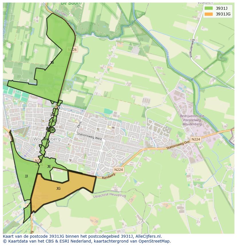 Afbeelding van het postcodegebied 3931 JG op de kaart.
