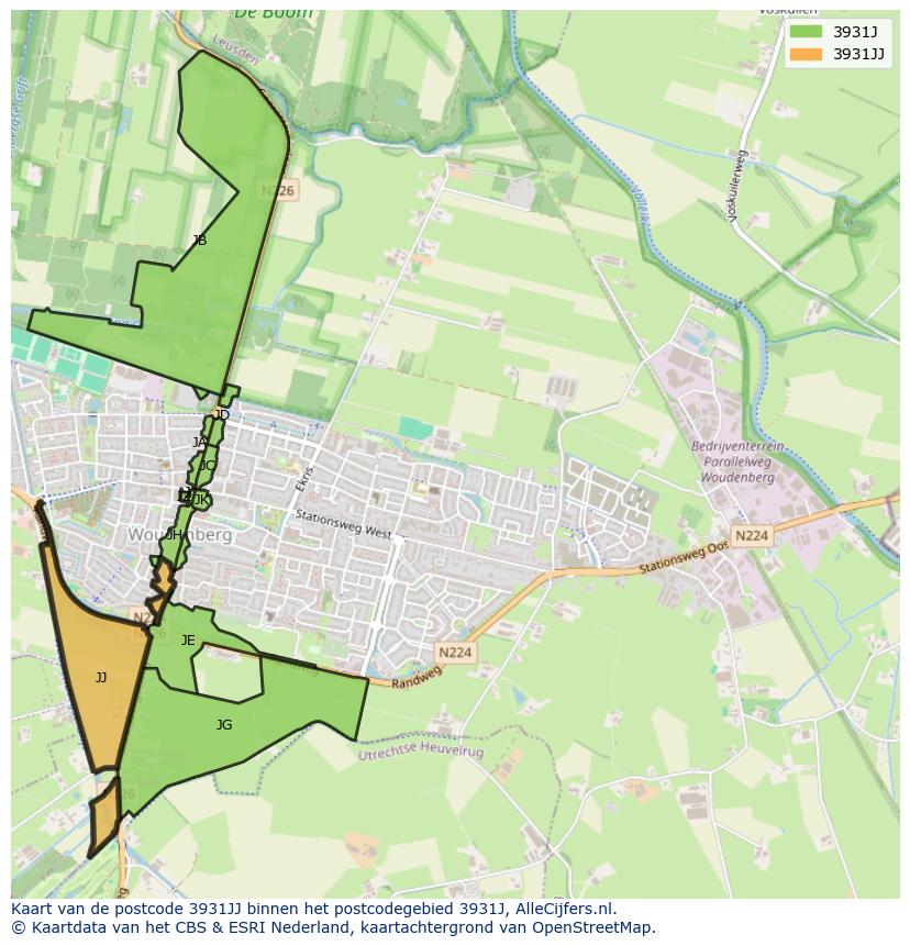 Afbeelding van het postcodegebied 3931 JJ op de kaart.