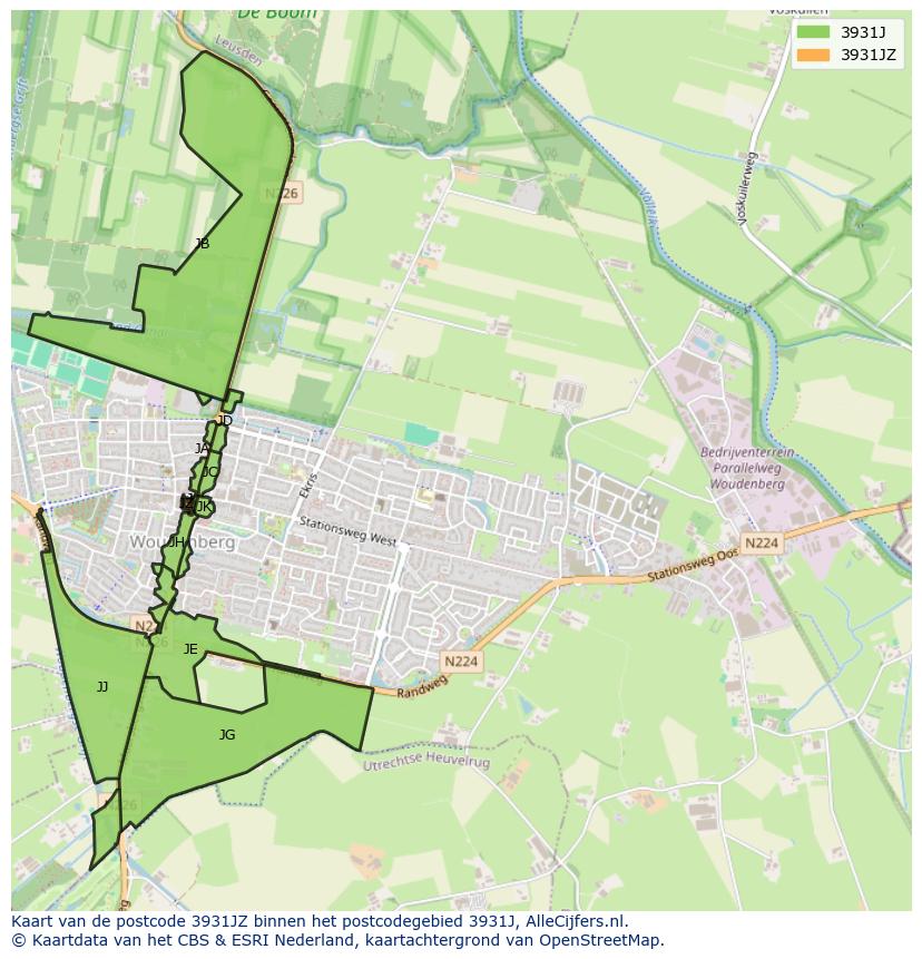 Afbeelding van het postcodegebied 3931 JZ op de kaart.