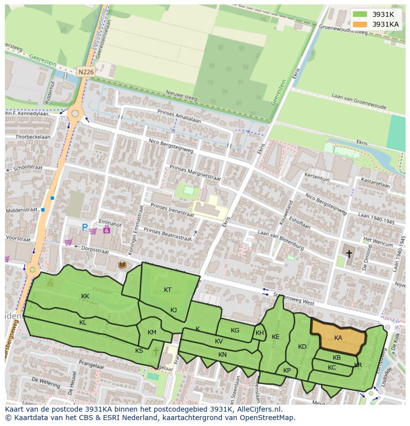 Afbeelding van het postcodegebied 3931 KA op de kaart.