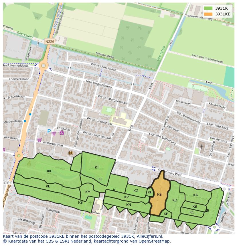 Afbeelding van het postcodegebied 3931 KE op de kaart.