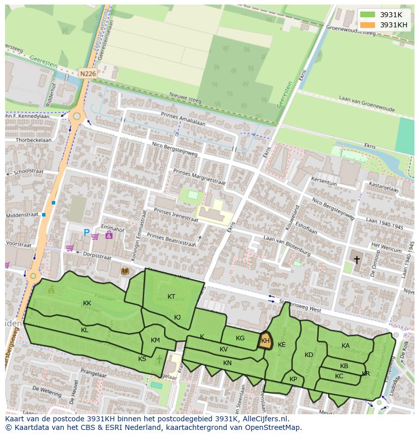 Afbeelding van het postcodegebied 3931 KH op de kaart.
