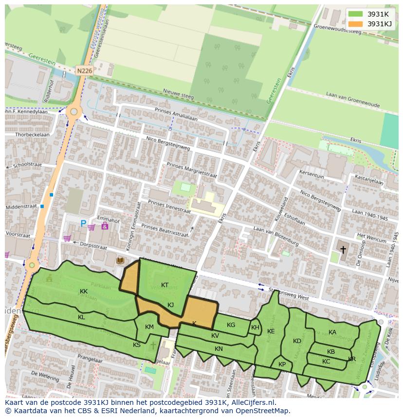 Afbeelding van het postcodegebied 3931 KJ op de kaart.