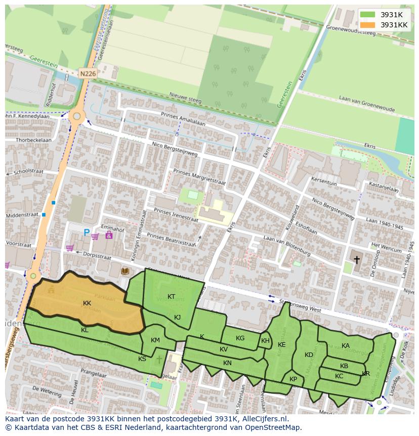 Afbeelding van het postcodegebied 3931 KK op de kaart.