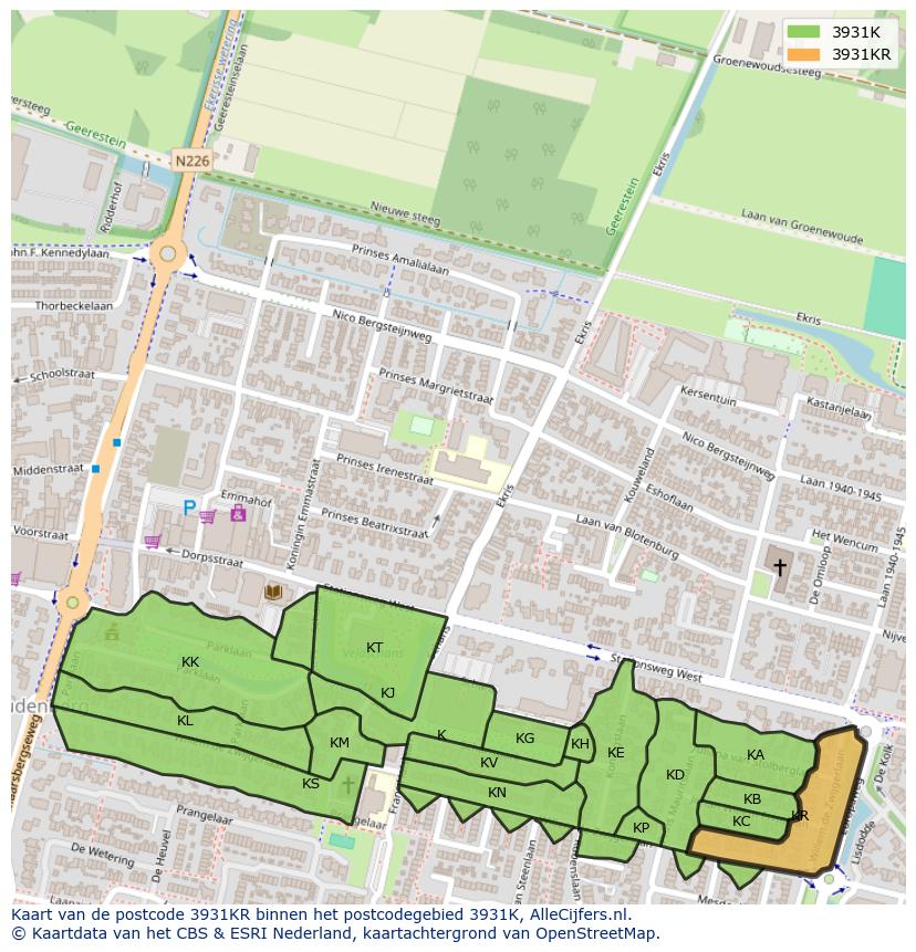 Afbeelding van het postcodegebied 3931 KR op de kaart.
