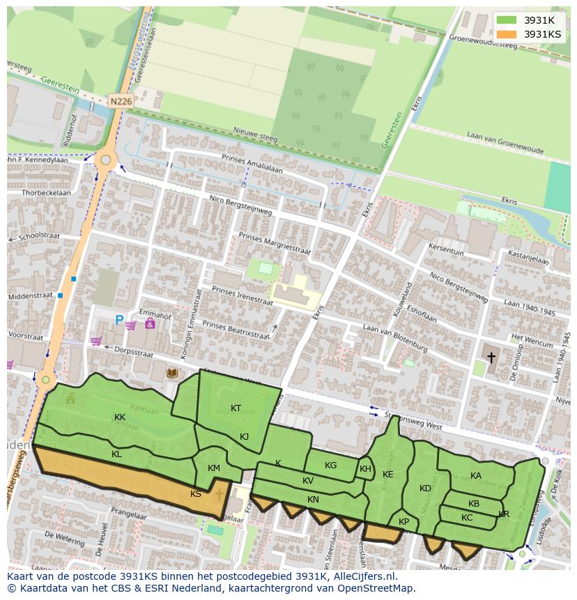 Afbeelding van het postcodegebied 3931 KS op de kaart.