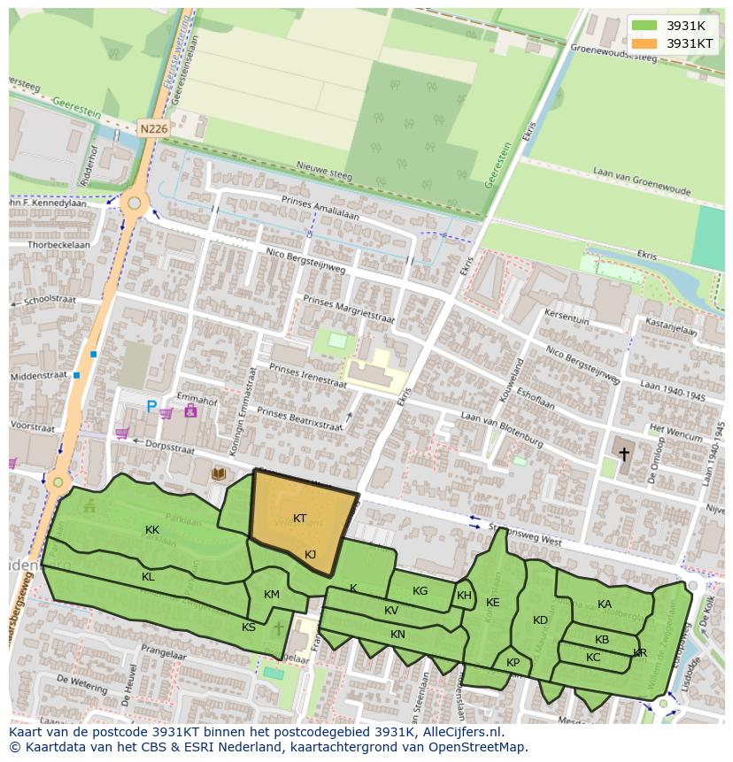 Afbeelding van het postcodegebied 3931 KT op de kaart.